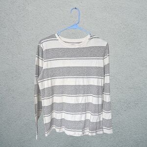Boys Striped Gray and White Long Sleeve Shirt